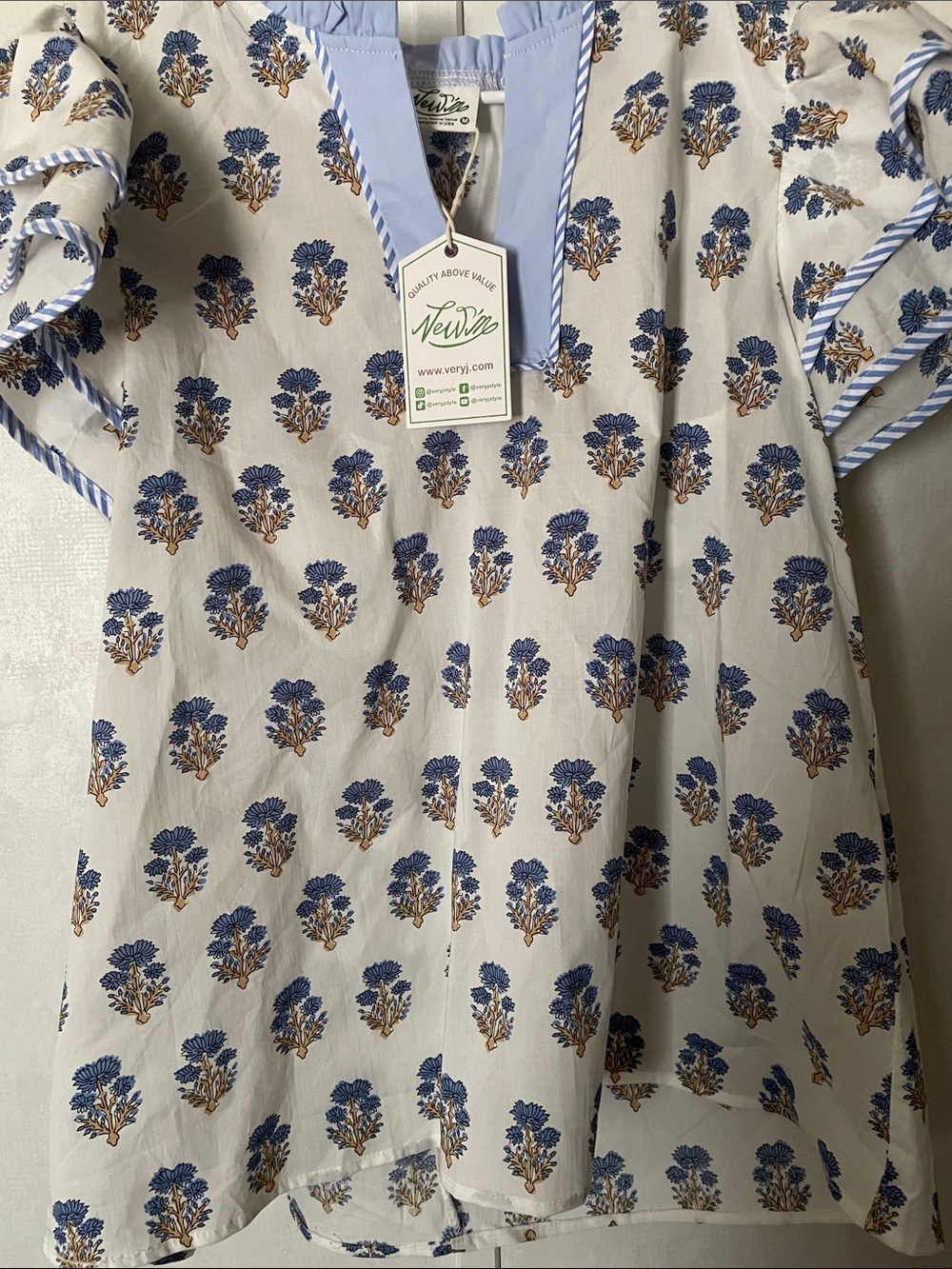 NewVji Blue Floral Cotton Blouse for Women